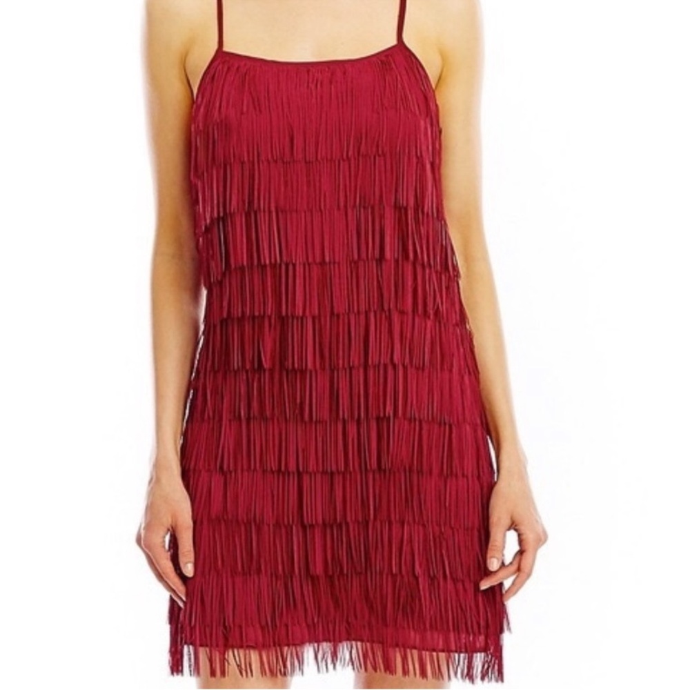 Nicole Miller Burgundy Fringe Mini Dress